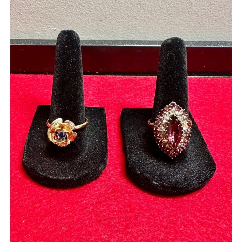 Vintage Ring Lot 2 Adjustable Gold Tone Statement Cocktail Rings